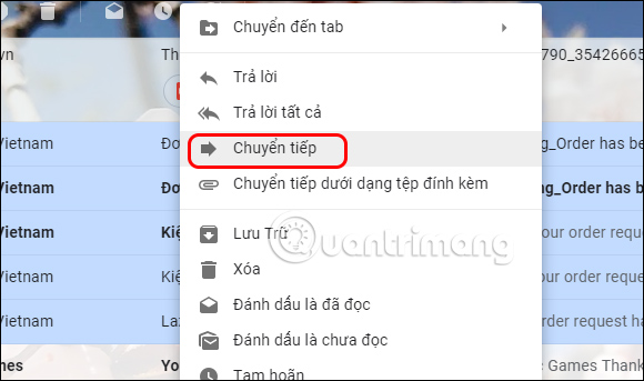 Chọn chuyển tiếp email