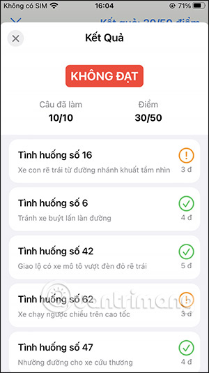 Summary of the 120-question simulation test