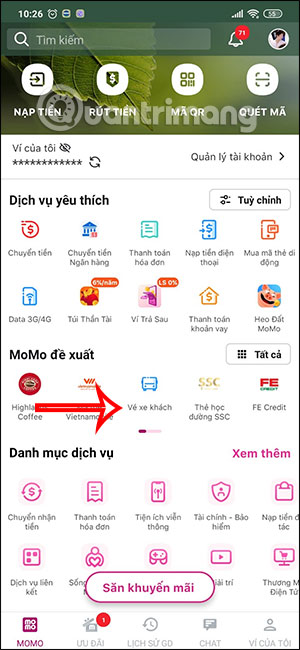 Đặt vé xe khách trên MoMo