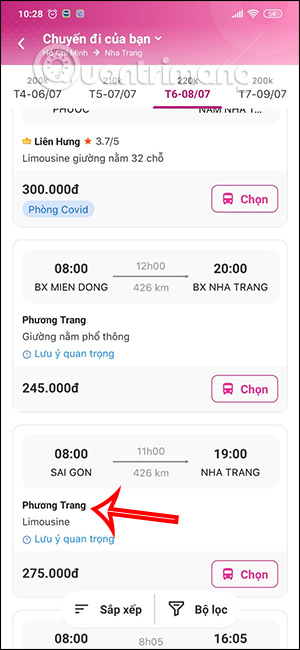 Chọn chuyến đi