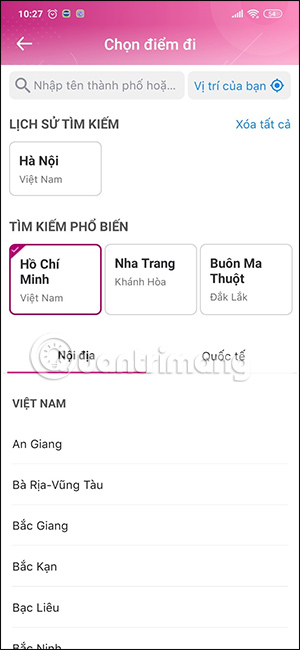 Chọn điểm đi