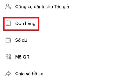 Nhấn vào mục Đơn hàng.