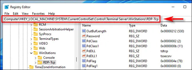 KEY_LOCAL_MACHINE\System\CurrentControlSet\Control\Terminal Server\WinStations\RDP-Tcp