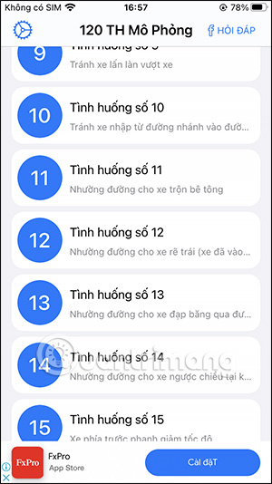 Giao diện app 120 Câu Mô Phỏng GPLX B2