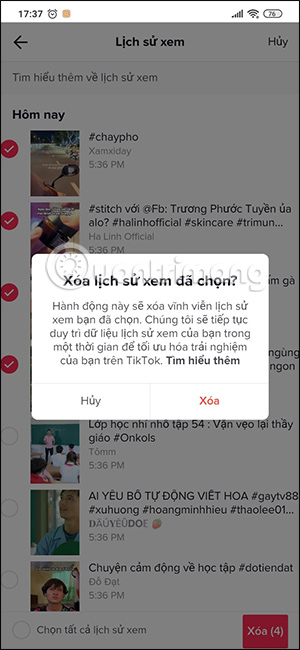 Xóa những video TikTok đã xem