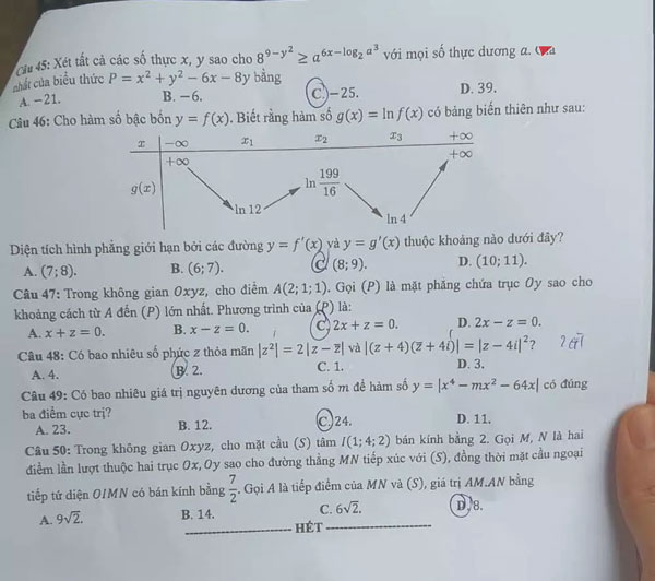 Đề thi Toán tốt nghiệp THPT quốc gia 2022 5
