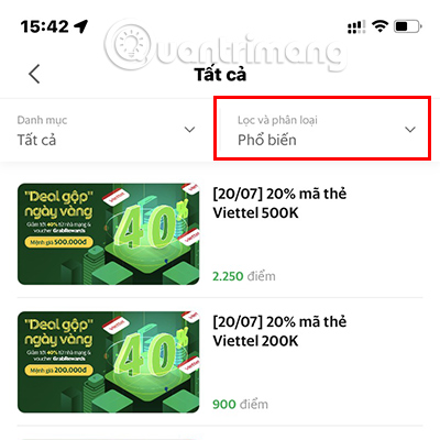 Nhấn vào mục Lọc và phân loại.