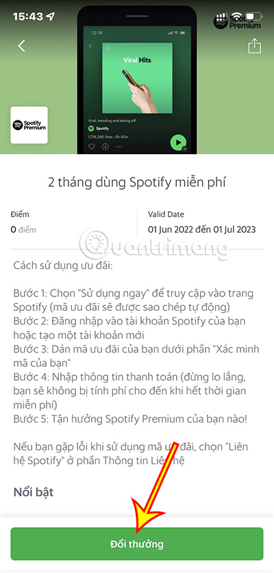 Chọn Đổi thưởng.