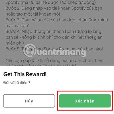 Tiến hành Xác nhận để đổi thưởng.
