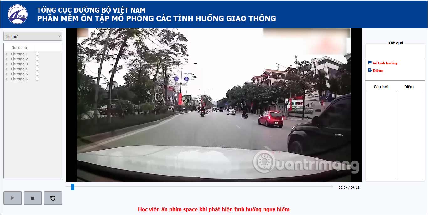 Các câu thi thử 120 tình huống mô phỏng giao thông