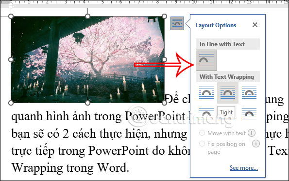 Chọn vị trí trong With Text Wrapping