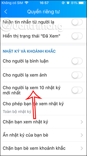 Chế độ cho người lạ xem nhật ký Zalo