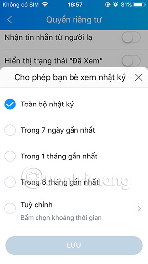 Tùy chỉnh bạn bè xem Nhật ký Zalo