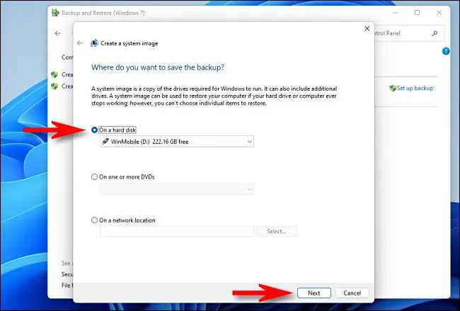 Chọn nơi bạn muốn lưu bản sao lưu