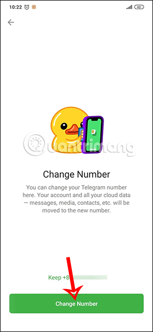 Chọn thay đổi số điện thoại Telegram