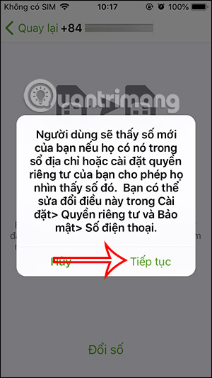 Thông báo đổi số điện thoại Telegram