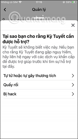 Các tùy chọn hỗ trợ bạn bè Facebook 