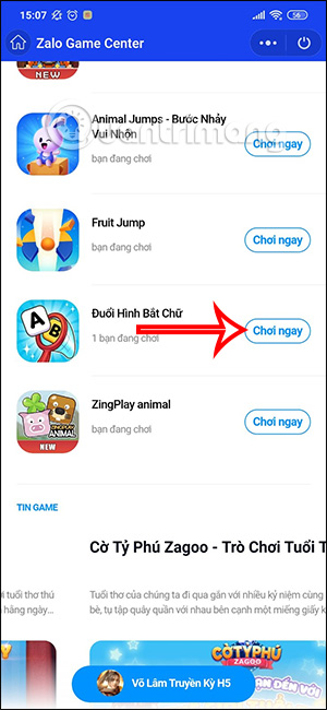 Chơi game trên Zalo