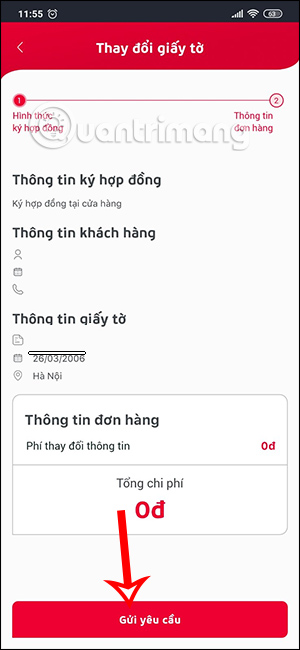 Gửi yêu cầu làm thủ tục