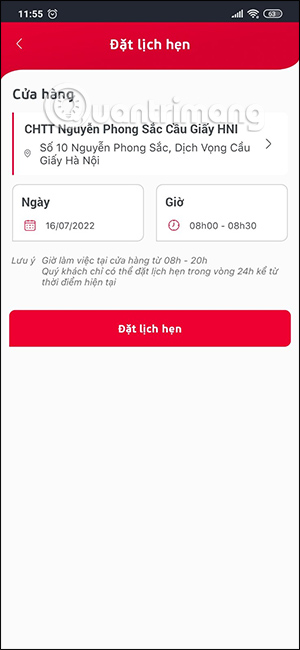 Đặt lịch hẹn làm thủ tục của Viettel
