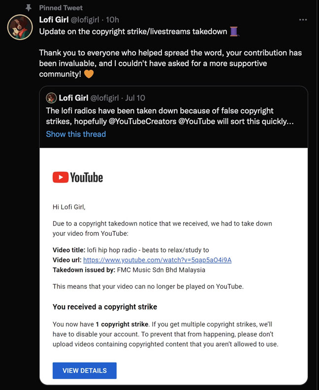 Phía chủ kênh cũng đã đăng Tweet chia sẻ thông tin mới nhất về sự việc này