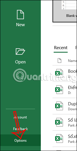 Nhấn chọn Options trong Excel