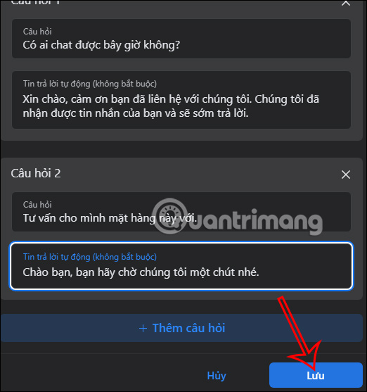 Tạo câu hỏi nút gửi tin nhắn cho Fanpage PC