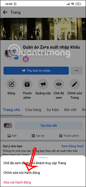 Chỉnh sửa nút hành động