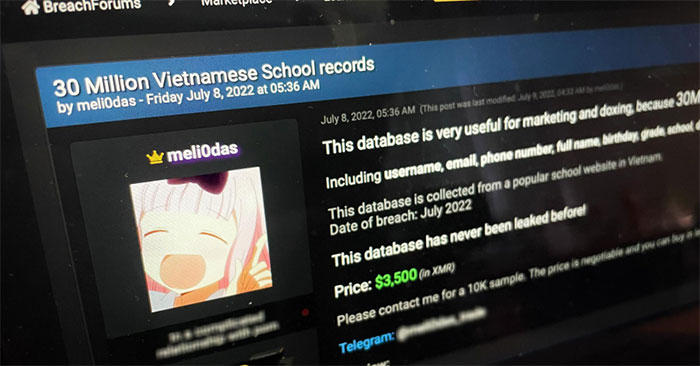 Tin tặc rao bán 'dữ liệu trường học của 30 triệu người Việt Nam'