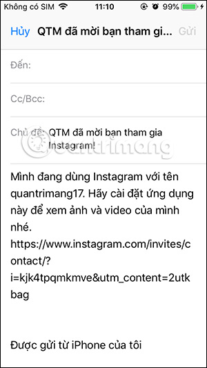 Chia sẻ Instagram qua email