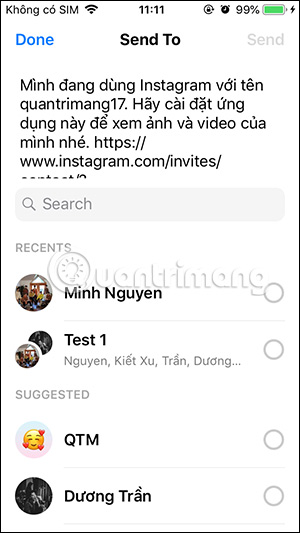 Chia sẻ Instagram qua Messenger