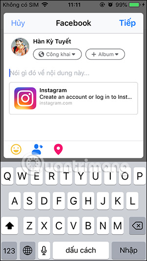 Chia sẻ Instagram qua Facebook