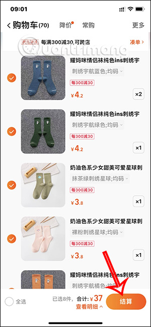 Chọn mặt hàng muốn mua trên Taobao