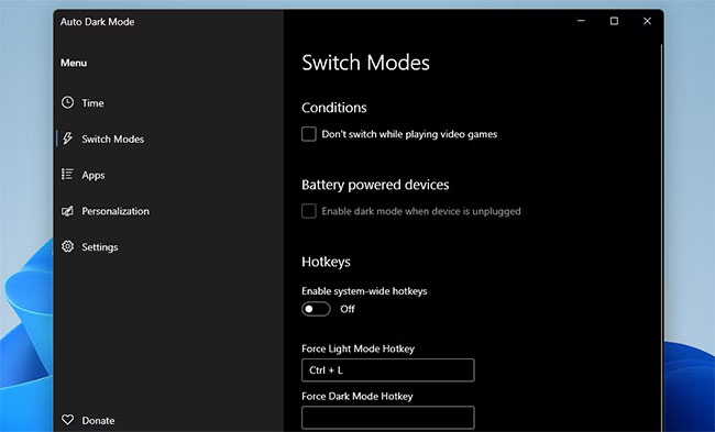 Cài đặt phím nóng trong Auto Dark Mode