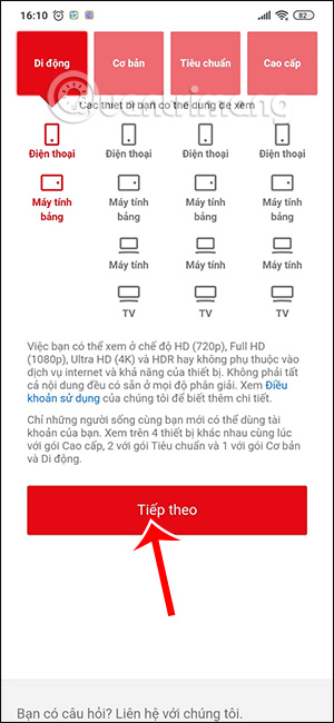 Chọn gói nâng cấp VIP Netflix