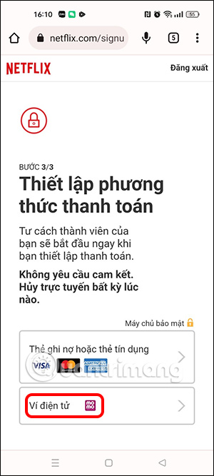 Chọn ví MoMo thanh toán