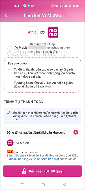 Thực hiện thanh toán Netflix