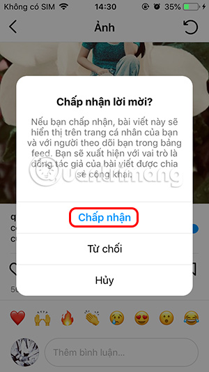 Chấp nhận lời mời cộng tác viên 