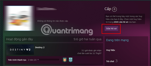 Chọn mục Sửa hồ sơ ở bên phải màn hình.