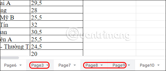 Chọn nhiều trang tính trên Google Sheets