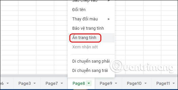 Ẩn nhiều sheets trên Google Sheets