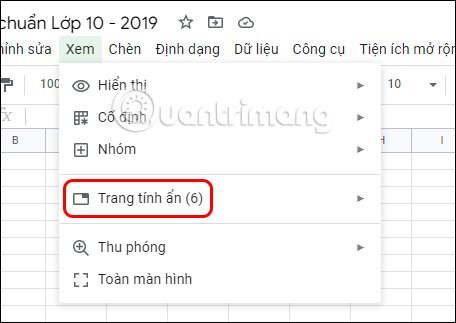 Xem các sheet Google Sheets bị ẩn