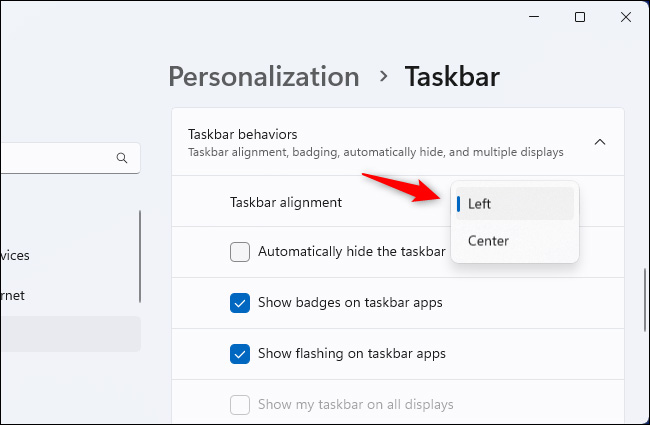 Chỉnh bố cục taskbar