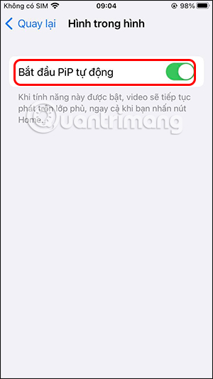 Bật PiP tự động