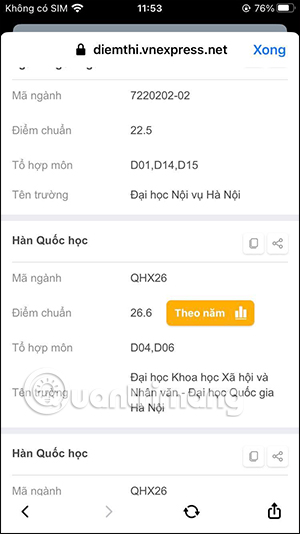 Theo dõi điểm chuẩn