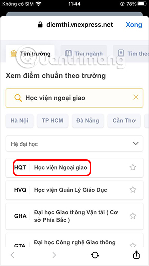 Nhập tên trường xem điểm chuẩn