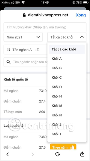 Chọn khối tra cứu