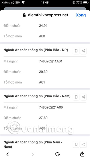Xem điểm chuẩn từng mã ngành 
