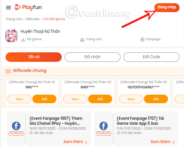 Đăng nhập vào tài khoản game của bạn.