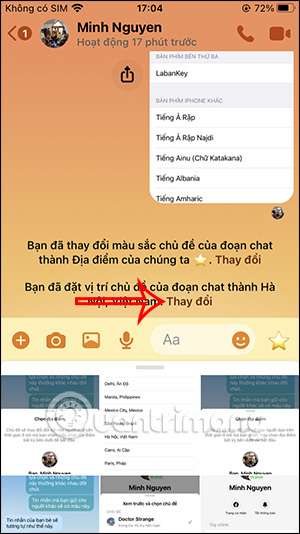 Đổi theme vị trí Messenger